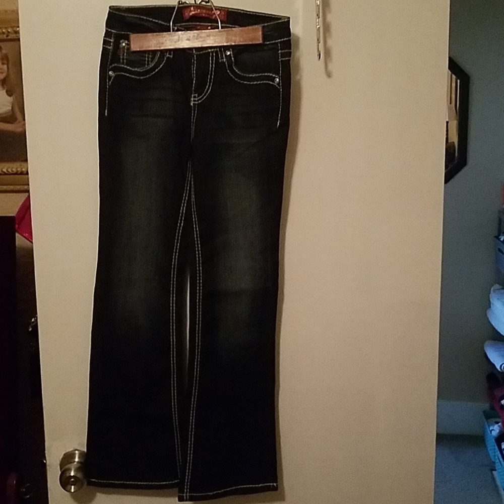 Jeans, dark wash.